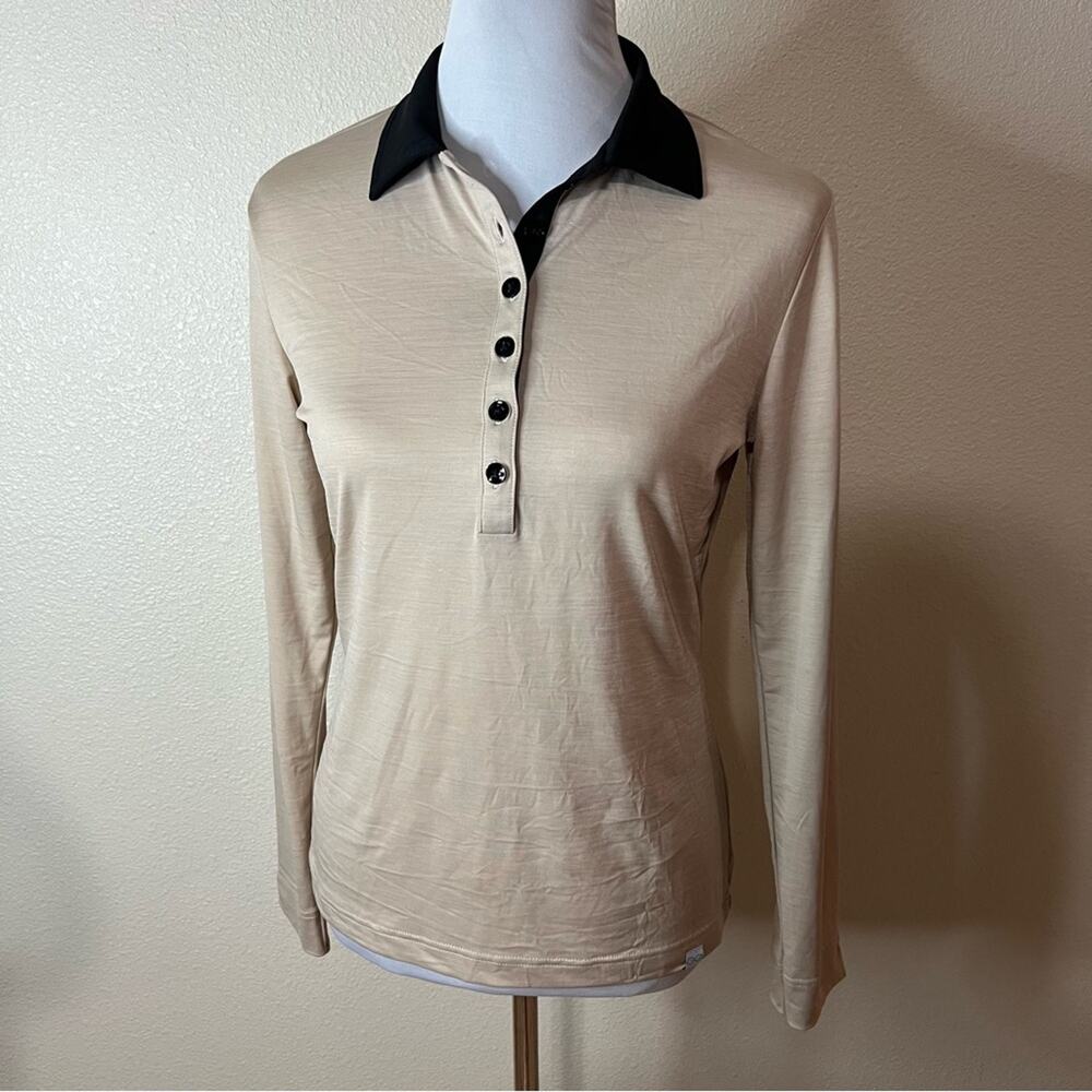 GG Blue tan khaki black long sleeve collared polo shirt S